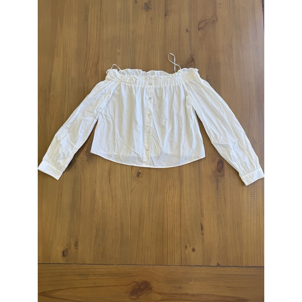JOA Just One Answer Top XS White Off The Shoulder Ruffle Long Sleeve Button